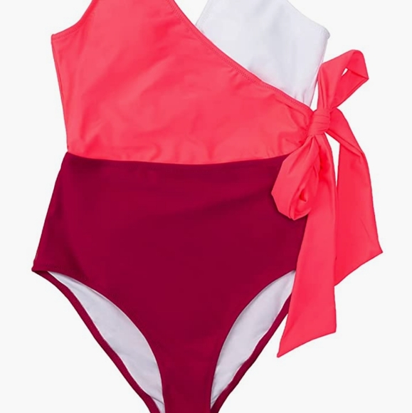 NWT CUPSHE One Piece Swimsuit Wrap Side Tie Color Block Monokini Pink White M - Picture 3 of 4